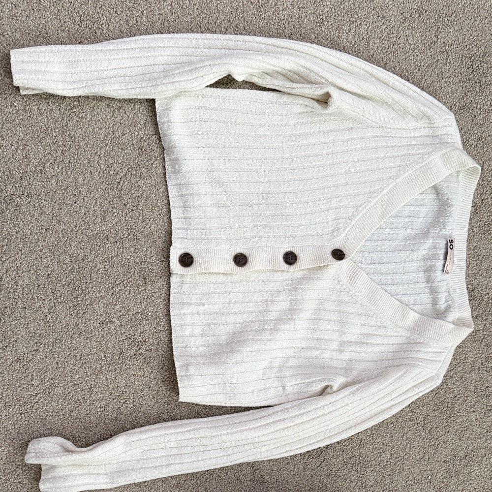 SO Cream Ribbed Knit Cardigan